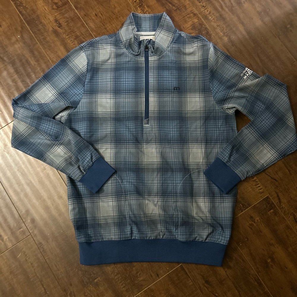 Men’s Travis Mathew Blue Plaid Quarter Zip Windbreaker size Med EUC